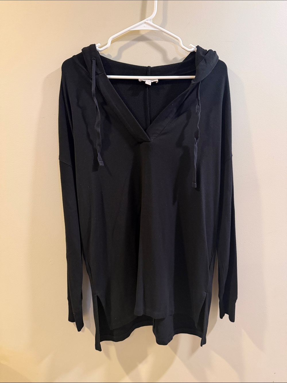 LOFT Black V-Neck Drawstring Hoodie